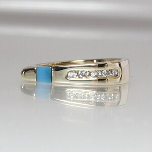 Turquoise and Diamond Ring 14K Yellow Gold Size 61/2 Gemstone Inlay Channel Set Diamonds Modern Design Wedding Band or Ladies Fashion Ring