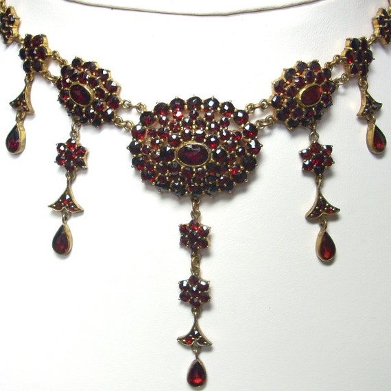 Vintage Garnet Necklace Bohemian Rose Cut Gemstones 14 1/8 | Etsy