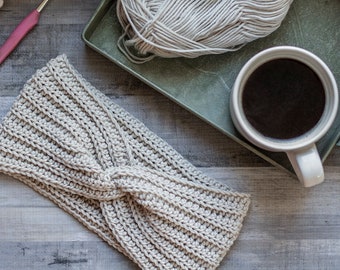 Pattern: Simple Twisted Earwarmer Crochet Pattern PDF (Crochet Ear Warmer Pattern by Yarn + Chai) Headband, ear warmer, crocheted, ribbed,