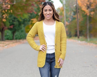 Pattern: Harvest Cardigan Crochet Pattern PDF XS - 5XL (Crochet Cardigan Pattern by Yarn + Chai) Easy buttoned sweater crochet pattern