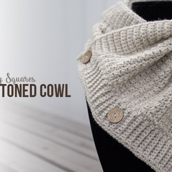 Comfy Squares Buttoned Cowl Crochet Pattern PDF (Button Crochet Cowl Pattern by Little Monkeys Crochet) Cowl Crochet Pattern Wool-Ease