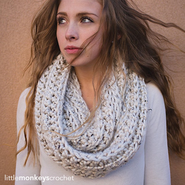 Crochet Pattern - Chunky Ribbed Infinity Scarf (Infinity Scarf Crochet Pattern by Little Monkeys Crochet) Infinity Scarf Pattern, Bulky