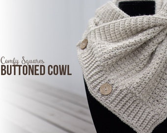 Comfy Squares Buttoned Cowl Crochet Pattern PDF (Button Crochet Cowl Pattern by Little Monkeys Crochet) Cowl Crochet Pattern Wool-Ease