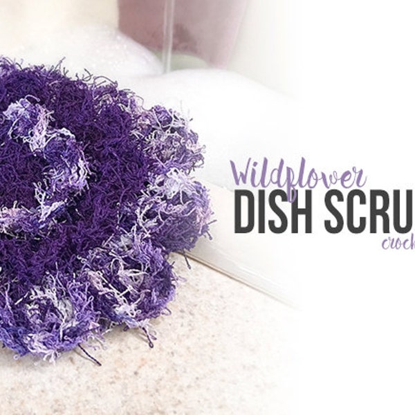 Crochet Dish Scrubby Pattern PDF (Wildflower Dish Scrubby Crochet Pattern by Little Monkeys Crochet) flower dish scrubby crochet pattern