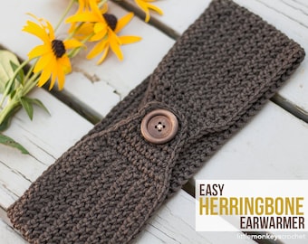 Easy Herringbone Earwarmer Headband Crochet Pattern PDF (Crochet Pattern by Little Monkeys Crochet) Crocheted Headband Pattern Ear Warmer