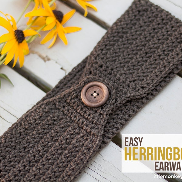 Easy Herringbone Earwarmer Headband Crochet Pattern PDF (Crochet Pattern by Little Monkeys Crochet) Crocheted Headband Pattern Ear Warmer