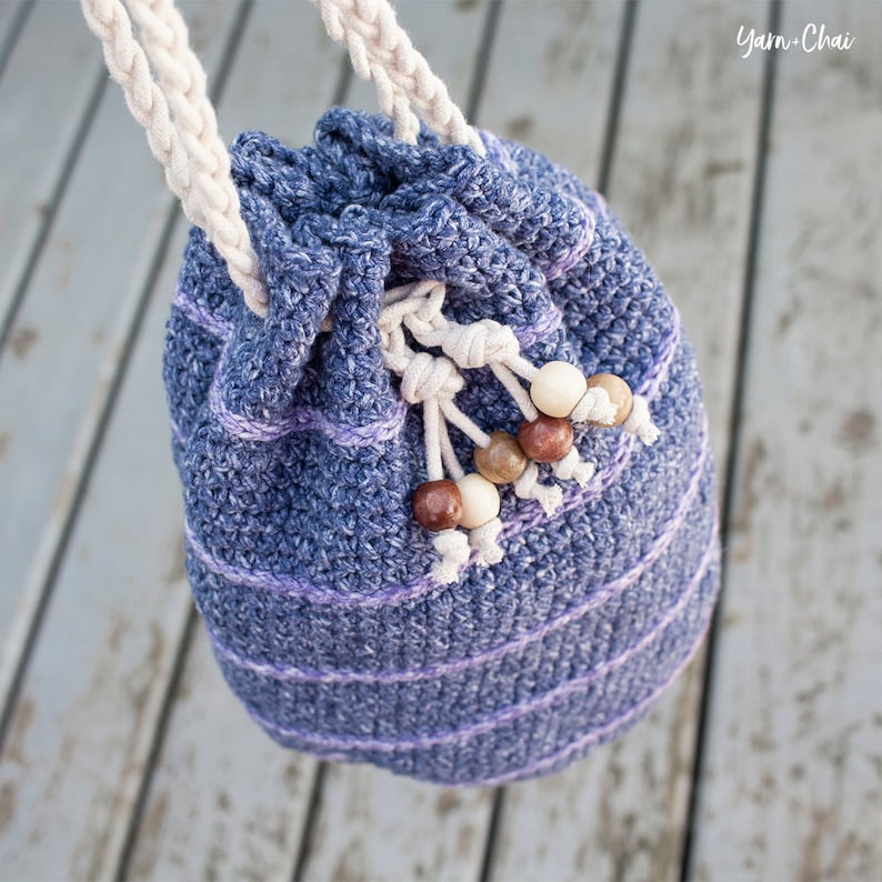 Pattern: Simple Drawstring Bag Crochet Pattern PDF Crochet drawstring bag Pattern by Yarn Chai image 3