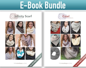 Crochet Pattern E-Book Bundle: "8 Infinity Scarves" + "8 Cowls" Crochet Patterns in PDF format (crochet patterns, pdfs, cowl infinity scarf)