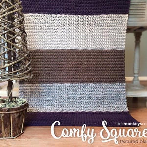 Crochet Blanket Afghan Pattern (Comfy Squares Textured Blanket Crochet Pattern by Little Monkeys Crochet) Afghan Baby Blanket Rustic Modern