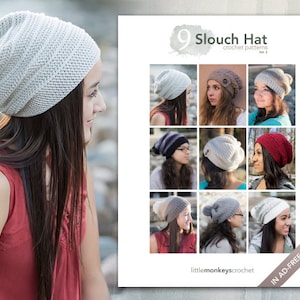 Slouch Hat Crochet Patterns Vol. 2 - 9 Pattern E-Book by Little Monkeys Crochet  |  slouch hat crochet pdf patterns, instant download