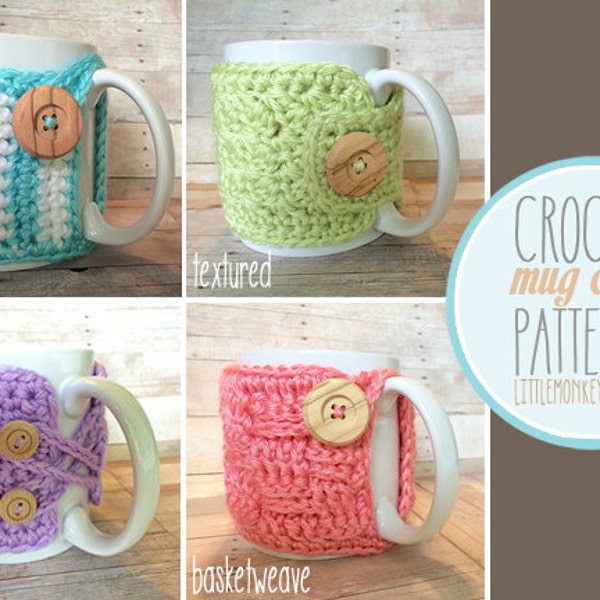 PDF PATTERN Mug Cozy, Set of 4 cozy patterns, coffee cozy, crochet cozy pattern, tea cozy pattern, crochet mug cozy pattern, PDF cozy