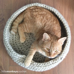 Cat Bed Crochet Pattern Tabby Chic Cat Bed Crochet Pattern by Little Monkeys Crochet PDF Crochet Cat Bed Rustic Modern Shabby Chic Kitty image 2