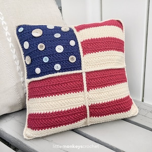 Americana Crochet 12" Throw Pillow Pattern (Americana Pillow Cover Crochet Pattern by Little Monkeys Crochet) Patriotic Throw Pillow Pattern