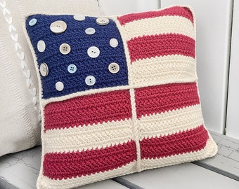 Americana Crochet 12" Throw Pillow Pattern (Americana Pillow Cover Crochet Pattern by Little Monkeys Crochet) Patriotic Throw Pillow Pattern