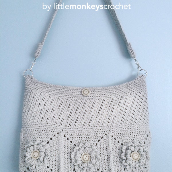 Purse Crochet Pattern, Crochet Shoulder Bag Pattern (The Wildflower Shoulder Bag Pattern by Little Monkeys Crochet) crochet, pattern, PDF