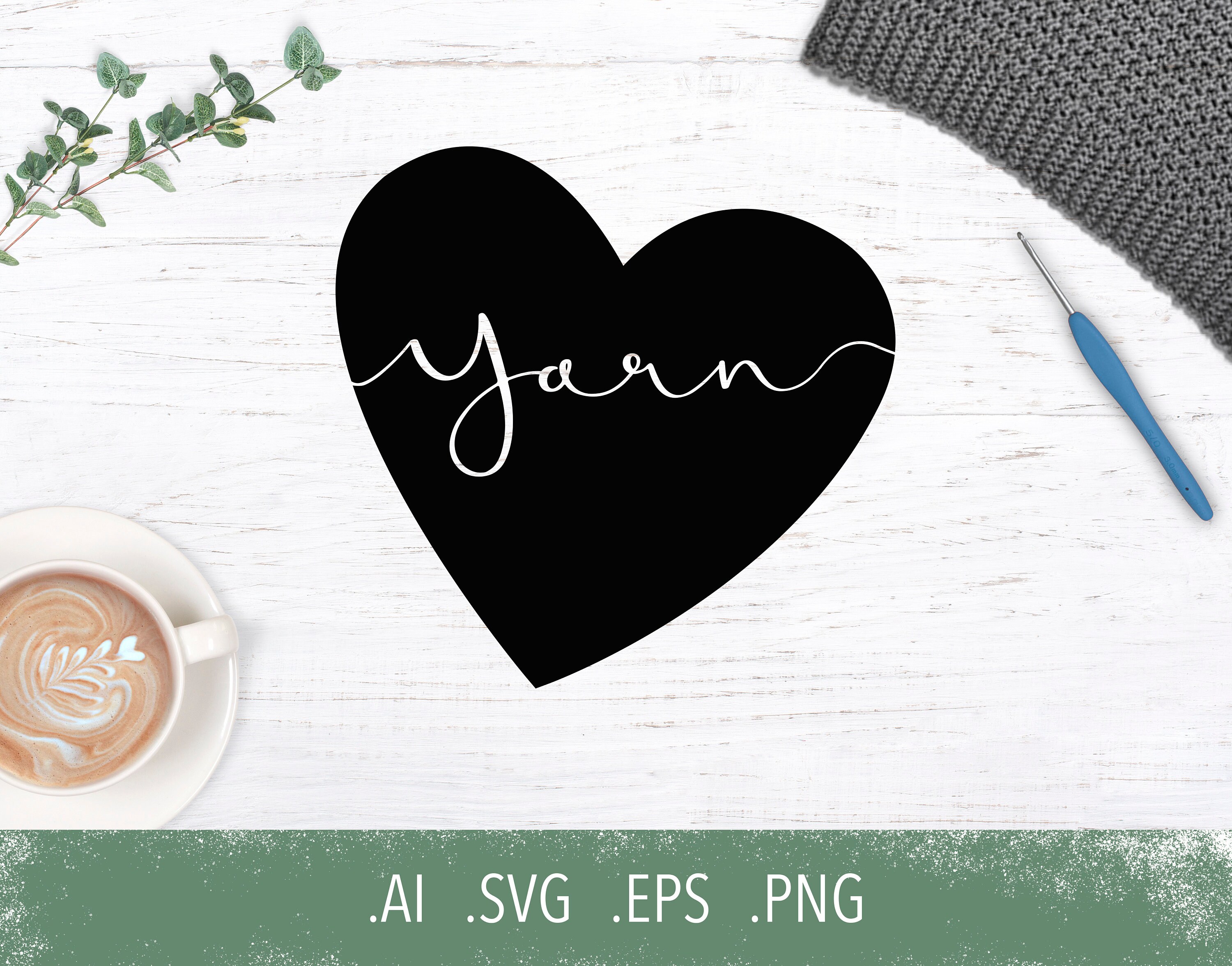 Download SVG: Yarn In a heart svg png eps ai cut file for | Etsy