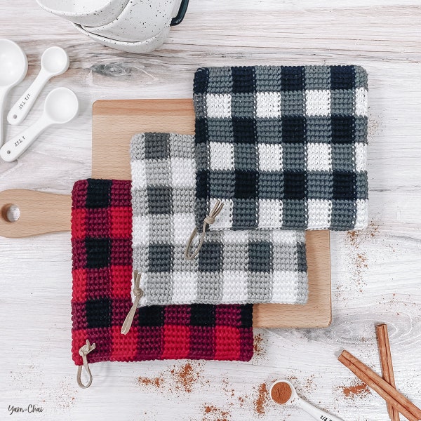 Crochet Pattern: Buffalo Check Potholder Crochet Pattern PDF, Buffalo Plaid Hotpad, Gingham Trivet, Crocheted Potholder Pattern