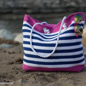 Crochet Beach Bag Pattern, Tote Bag Crochet Classic Beach Bag Crochet Pattern by Little Monkeys Crochet Beach Tote Crochet PDF image 1