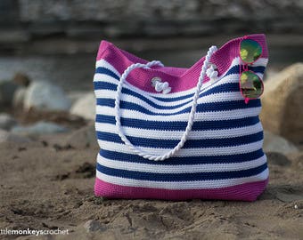 Crochet Beach Bag Pattern, Tote Bag Crochet (Classic Beach Bag Crochet Pattern by Little Monkeys Crochet) Beach Tote Crochet PDF