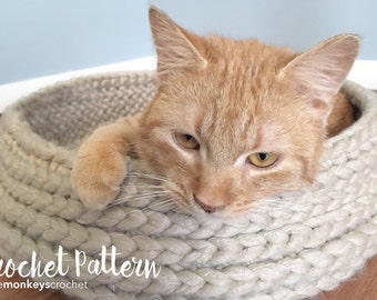 Cat Bed Crochet Pattern (Tabby Chic Cat Bed Crochet Pattern by Little Monkeys Crochet) PDF Crochet Cat Bed Rustic Modern Shabby Chic Kitty