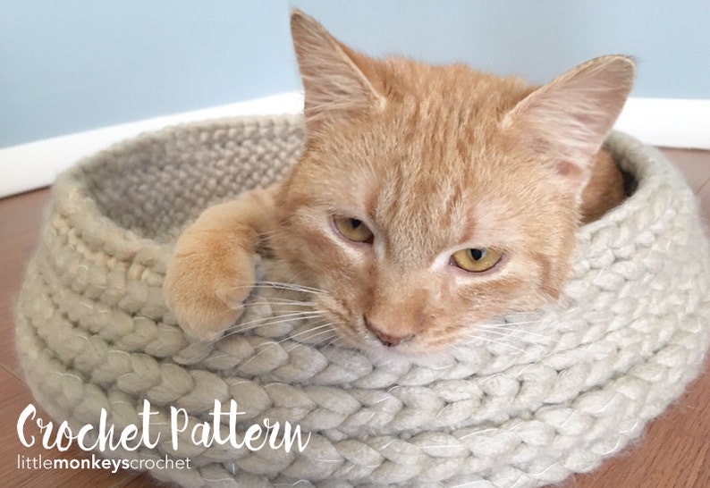 Cat Bed Crochet Pattern Tabby Chic Cat Bed Crochet Pattern by Little Monkeys Crochet PDF Crochet Cat Bed Rustic Modern Shabby Chic Kitty image 1