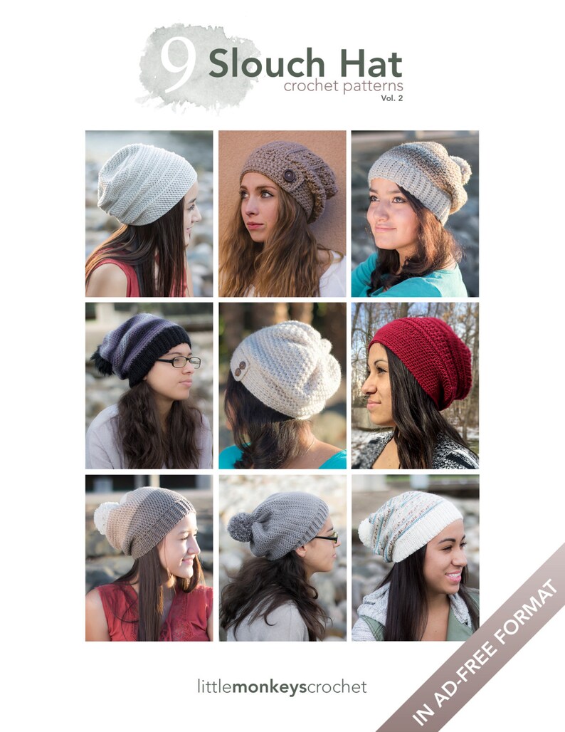 Slouch Hat Crochet Patterns Vol. 2 - 9 Pattern E-book by Little Monkeys ...