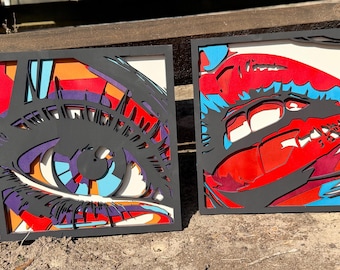 Art mural pop art yeux et lèvres – 6 couches | Vendu à l'unité ou en lot