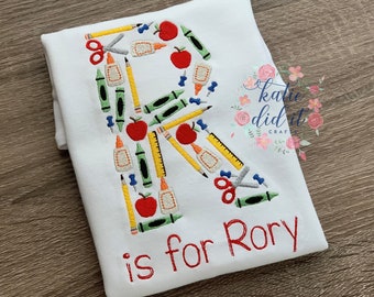 Back to school shirt, boys back to school shirt, girls back to school shirt, embroidery, personalized, embroidered shirt, initial