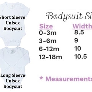 a baby bodysuit size chart with measurements