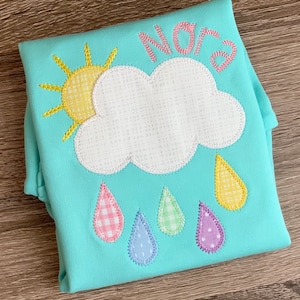 Spring rainy day applique shirt or  with name, girls spring shirt, rainy day shirt, rain cloud, spring applique shirt