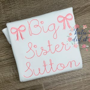 Big sister embroidered shirt or  with name, big brother, little brother shirt, little sister shirt, sibling shirts, bows