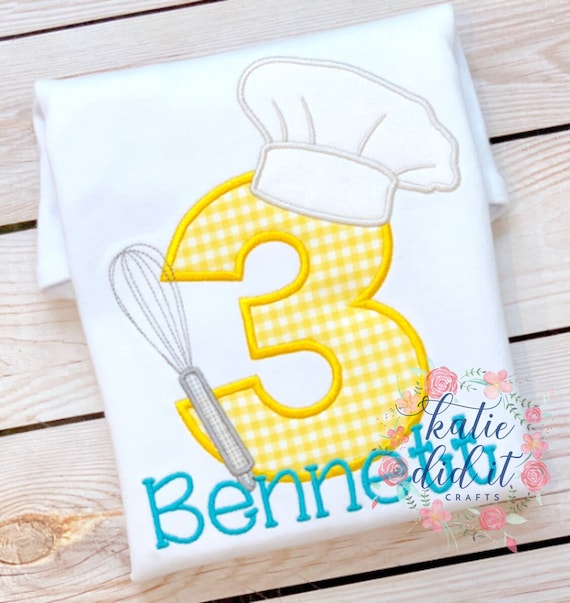 Chef birthday applique shirt, chef, baking, shirt, cooking, age, shirts, personalized, birthday shirt, chef hat, whisk