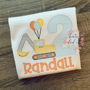 Excavator birthday embroidered shirt with name, digger construction truck shirt, boys truck shirt, truck party, birthday, personalized