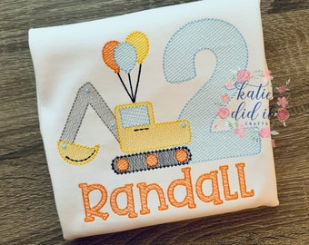 Excavator birthday embroidered shirt with name, digger construction truck shirt, boys truck shirt, truck party, birthday, personalized