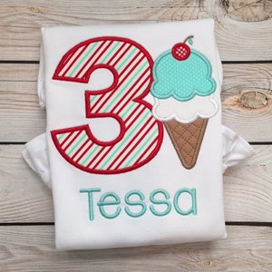 Ice cream birthday number appliqué shirt, Boys ice cream cone shirt, girls ice cream cone shirt, ice cream party