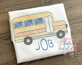 Back to school bus shirt, boys back to school shirt, girls school shirt, back to school shirt, scribble embroidery, personalized