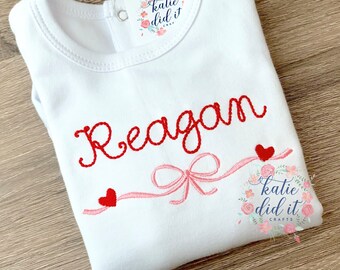 Valentine's Day shirt, ribbon, hearts, valentine, embroidery, personalized, ribbons, simple, embroidered