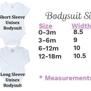 a baby bodysuit size chart with measurements