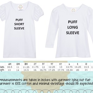 a pair of white shirts with the words puff short sleeve and long sleeve
