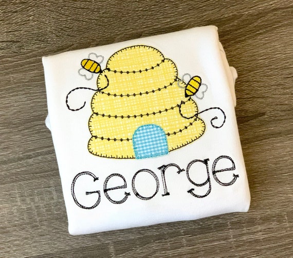 Beehive applique shirt with name, spring shirt, summer shirt, spring shirt, unisex shirt, personalized, bees, bee party