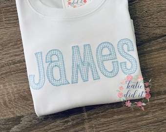 Name appliqué shirt or , Boys shirt, girls shirt, party shirt, personalized, applique shirt, windowpane fabric