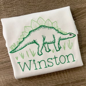 Dinosaur shirt, dinosaurs, sketch embroidery, dinosaur party shirt, embroidered shirt or bodysuit, personalized