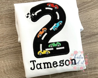 Racecar birthday shirt, applique, racecars, racing, cars, birthday shirt, number shirt, boys, girls, age, personalized, embroidery shirts