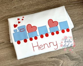 Valentine's Day appliqué shirt, boys, girls, train, hearts, valentine train, applique shirts, valentines