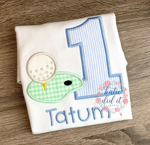 Golf birthday shirt, applique shirt, boys, girls, hole in one theme party, first birthday, seersucker, personalized shirt, kids