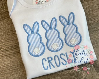 Easter bunny applique shirt, girls easter bunny appliqué shirt, Boys Easter shirt, Easter name shirt, girls easter shirt, seersucker