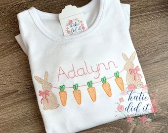 Easter bunny embroidered shirt, easter, carrots, bunnies, boys, girls, easter egg hunt, spring, sketch embroidery, personalized
