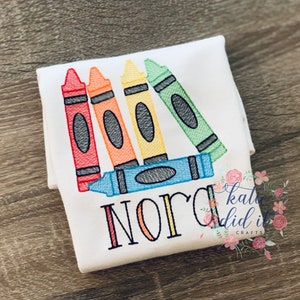 Back to school crayon shirt, sketch embroidery, personalized, girls, boys,  shirt, unisex shirt, school shirt, crayons, embroidered