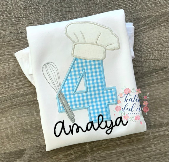 Chef birthday applique shirt, chef, baking, shirt, cooking, age, shirts, personalized, birthday shirt, chef hat, whisk