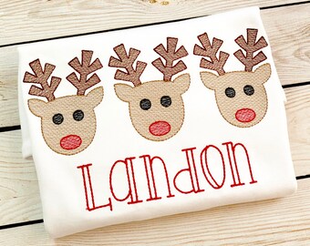 christmas reindeer sketch shirt, christmas shirt , Boys christmas shirt, reindeer shirt, boys christmas, reindeer trio, sketch embroidery